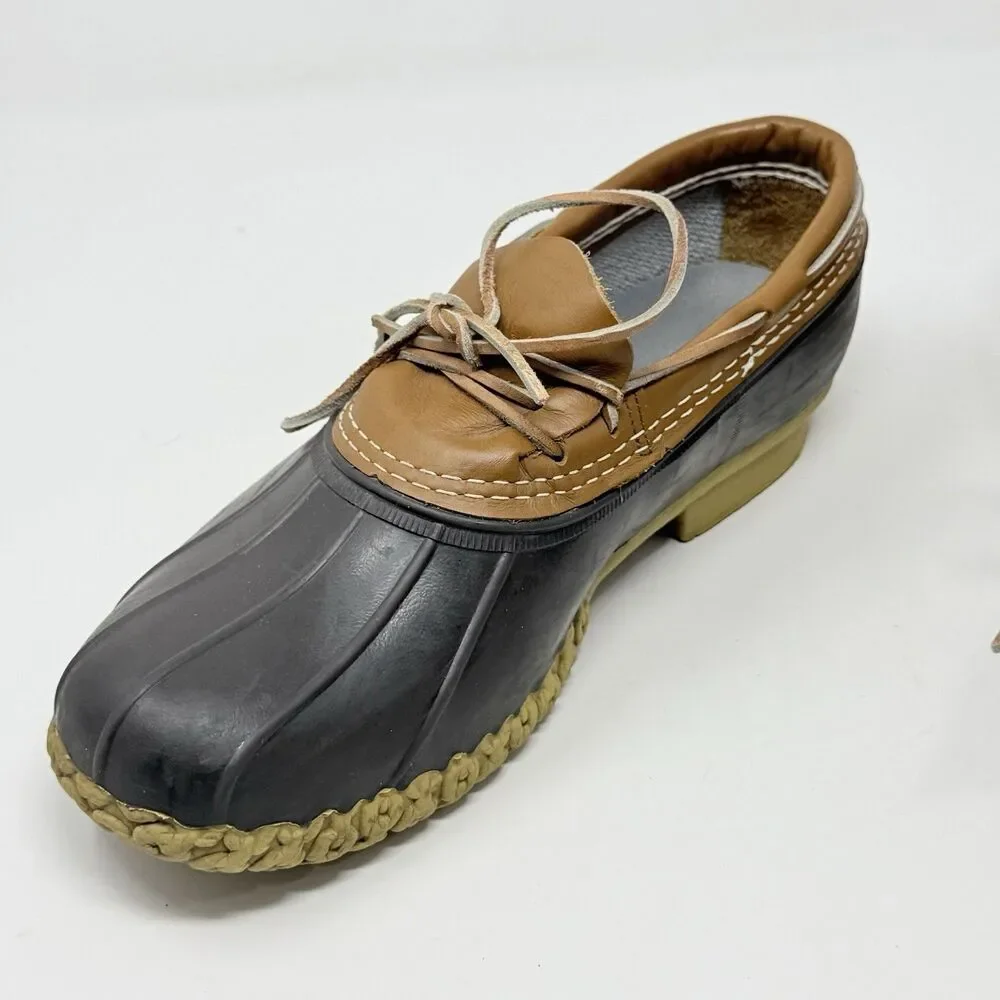 L.L. Bean Duck Boots Low Shoes Mens 10 Wide Brown Leather Rubber Moc Waterproof